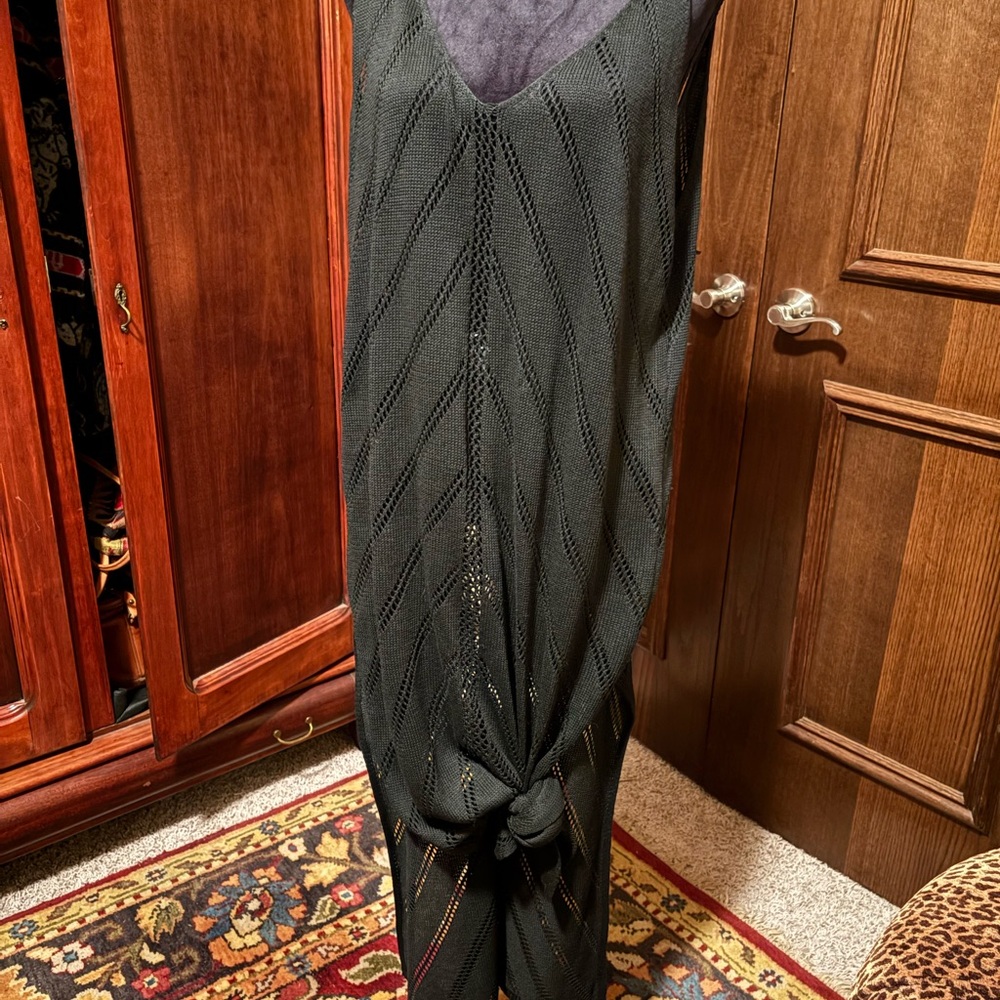 Black Sleeveless Crochet beach cover-up.